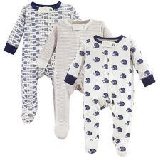 Touched by Nature Baby Boy Organic Cotton Zipper Sleep and Play 3pk, Hedgehog Touched by Nature