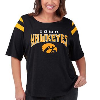 Women's G-III 4Her by Carl Banks Black Iowa Hawkeyes Plus Size Linebacker Half-Sleeve T-Shirt In The Style