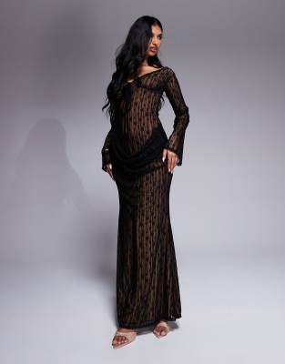 ASOS DESIGN lace cup detail long sleeve bardot maxi dress in black ASOS DESIGN