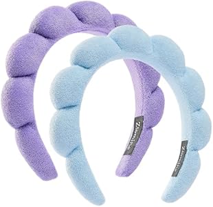 Face Wash Headband, Set of 2 - Terry Cloth Spa Headbands for Washing Face or Facial, Puffy Makeup Headbands for Skincare, Mask, Hair Salon, Professional Use (Black & Blue) Ztomine