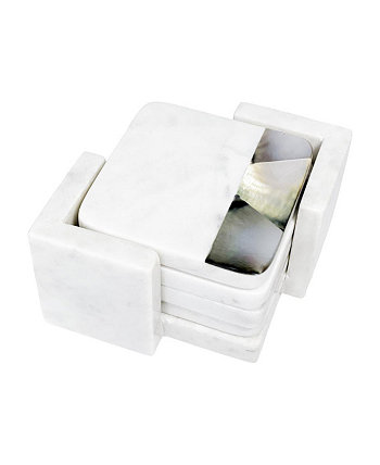 Серые перламутровые белые мраморные подставки с держателем (набор из 4 шт.) Anaya