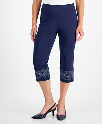 Petite Embroidered-Trim Capri Pants, Created for Macy's J&M Collection