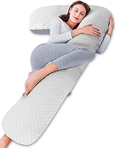 AngQi Body Pregnancy Pillow,L-Shaped Pregnancy Pillow for Side Sleepers,Maternity Body Pillow with Velvet & Jersey Cover, Gray & Navy Blue AngQi