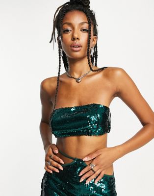 Kyo The Brand sequin bandeau crop top 3 piece in green - part of a set KYO