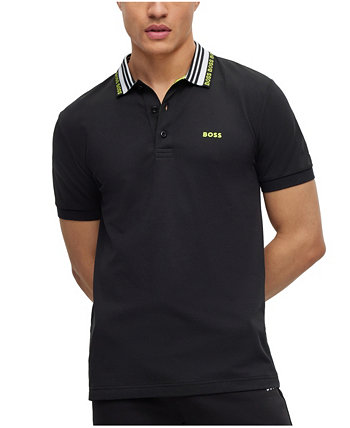 Мужская рубашка-поло узкого кроя из смесового хлопка BOSS с воротником-логотипом BOSS