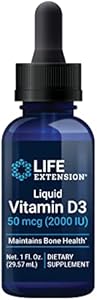 Life Extension Liquid (Жидкость) Vitamin D3 50mcg(2000IU) - Vitamin D Supplement Unflavored (Без вкуса) Drops (Капли) for Immune Support, Bone and Heart Health – Gluten-Free, Non-GMO – Net 1 fl. Oz. (29.57mL) - 850 Servings (Порции) Life Extension