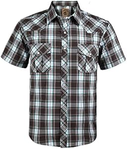 COEVALS CLUB Men's Western Cowboy Short Sleeve Pearl Snap Casual Plaid Work Shirts Coevals Club