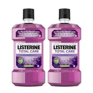 Listerine Total Care Enjuague Bucal Anticaries con Flúor, 6 Beneficios en 1 Enjuague Bucal Ayuda a Eliminar el 99 % de los Gérmenes Del Mal Aliento, Previene la Caries y Fortalece los Dientes, Menta Fresca, 1 L, Pack de 2 C17 Listerine