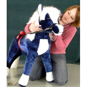 American Made Giant Stuffed Horse 36 Inches Navy Blue Color Plush Pony Made in the USA America Big Plush