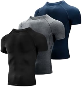 Niksa Men's Compression Shirts 3/5 Pack,Short Sleeve Athletic Compression Tops Cool Dry Workout T Shirt Niksa