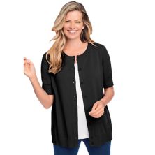 Woman Within Women's Plus Size Perfect Elbow-length Sleeve Cardigan Woman Within