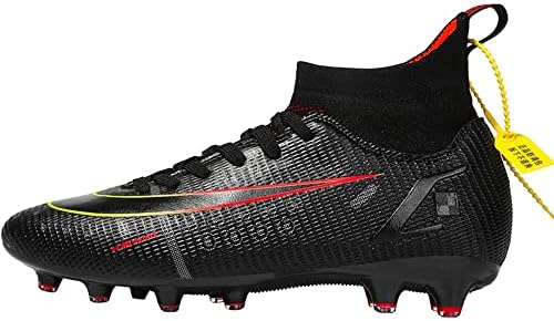 HHY Men's Soccer Shoes Football Cleats with Lace-Up High-Tops Non-Slip Spikes HHY