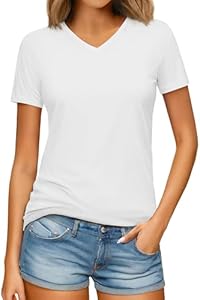 YUCOLEN T Shirts for Women Short Sleeve Shirts V-Neck Tshirt Womens Cotton Basic Casual Soft Trendy Solid UPF 50+ Tops Shirts YUCOLEN