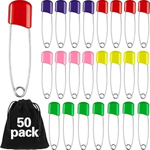 50 Pieces Diaper Pins Baby Safety Pins 2.2 Inch Plastic Head Cloth Diaper Pins with Locking Closures Stainless Steel Nappy Pins with Velvet Bag (White) WILLBOND