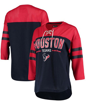 Женская темно-синяя красная футболка Houston Texans со шнуровкой и рукавами 3/4 с двойными крыльями G-III
