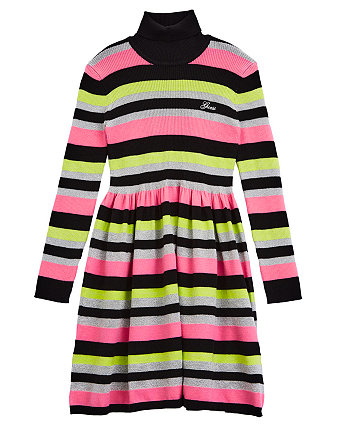 Эластичное многоцветное полосатое платье с люрексом для больших девочек GUESS