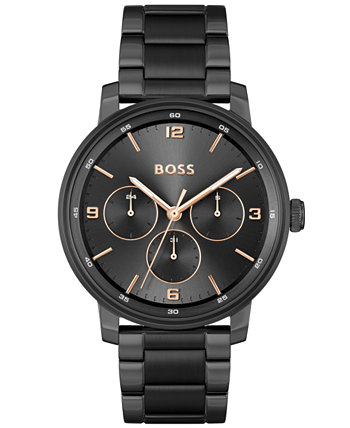 Мужские многофункциональные кварцевые часы Contender из черной стали с ионным покрытием, 44 мм BOSS