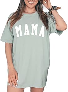 Mama Shirts for Women Mama Garment Dyed Letter Printed T-Shirt Mama Graphic Tee Casual Short Sleeve Tops Tee Handmade