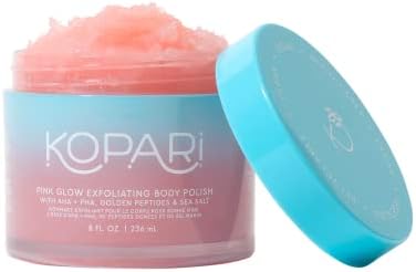 Kopari Exfoliating Body Scrub - Natural Body Scrub, AHA Vegan, Body Polish for Women, Pink Haze, 8oz. Kopari