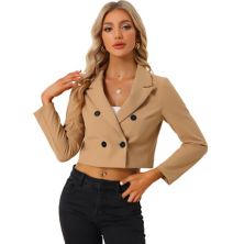 Cropped Blazer Jacket For Women's Notched Lapel Collar Casual Office Blazers ALLEGRA K