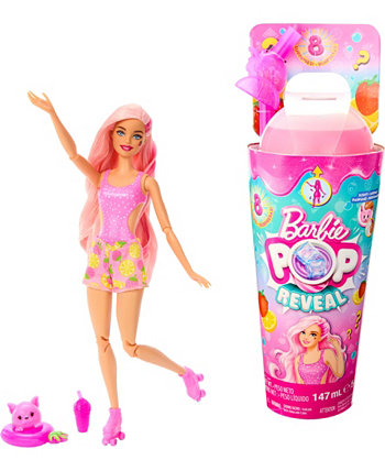 Кукла Pop Reveal Fruit Series с клубничным лимонадом, 8 сюрпризов, включая домашнее животное, слизь, запах и изменение цвета Barbie
