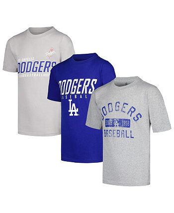 Комплект из трех футболок Big Boys Heather Grey Royal с эффектом потертости Los Angeles Dodgers Stitches