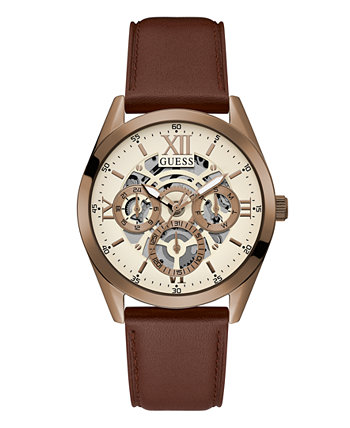 Мужские многофункциональные коричневые часы из натуральной кожи 42 мм GUESS