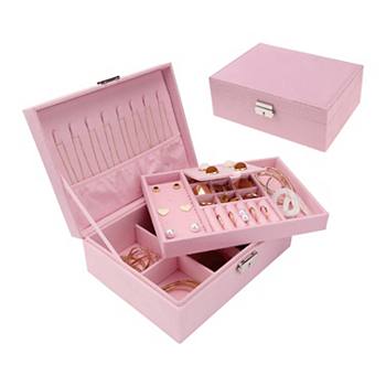 Velvet Jewelry Box For Women 2 Layer Jewelry Display Storage Gift Unique Bargains