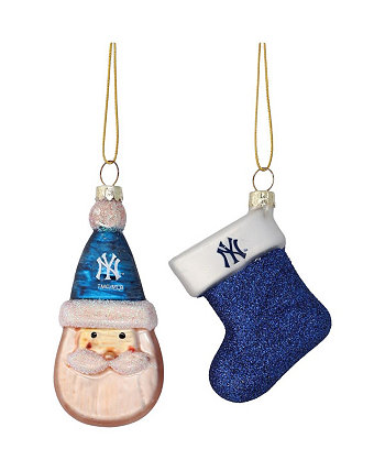 Набор из двух предметов «Нью-Йорк Янкиз» с Санта-Клаусом и чулками из дутого стекла Memory Company