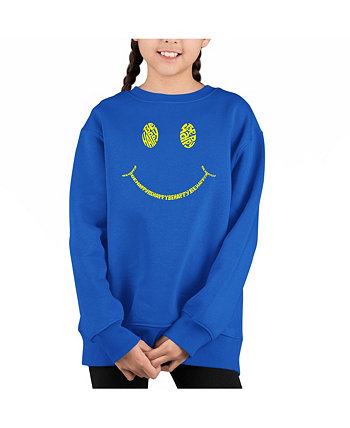 Be Happy Smiley Face - Big Girl's Word Art Crewneck Sweatshirt LA Pop Art