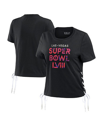 Черная женская укороченная футболка на шнуровке Super Bowl LVIII WEAR by Erin Andrews