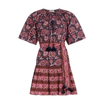 Ярусное мини-платье Bria Paisley с завязками на талии Figue