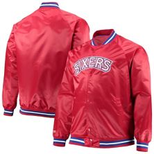 Мужская куртка Mitchell & Ness Red Philadelphia 76ers Big & Tall Hardwood Classics Raglan Satin Full-Snap Jacket Mitchell & Ness