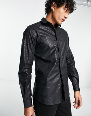 Узкая рубашка черного цвета с пайетками Twisted Tailor Hester Twisted Tailor