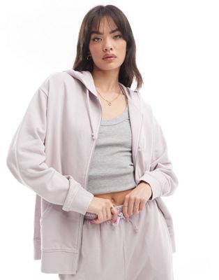 ASOS DESIGN ultimate zip up hoodie in washed lilac ASOS DESIGN