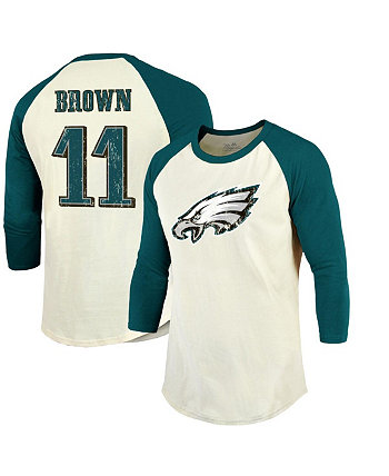 Men's Threads A.J. Brown Cream, Midnight Green Philadelphia Eagles Name & Number Raglan 3/4 Sleeve T-shirt Majestic