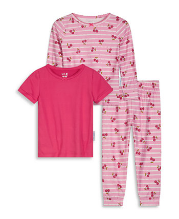 Брюки для маленьких девочек, футболка с длинными рукавами и футболка с короткими рукавами, пижамный комплект плотного кроя, 3 предмета Max & Olivia