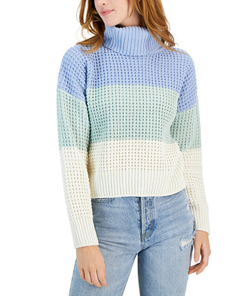 Juniors' Colorblocked Turtleneck Sweater Hippie Rose
