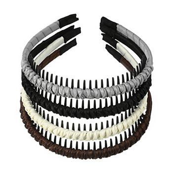 4 Pcs Teeth Comb Headband Solid Color For Women Black Beige Deep Brown Gray Unique Bargains