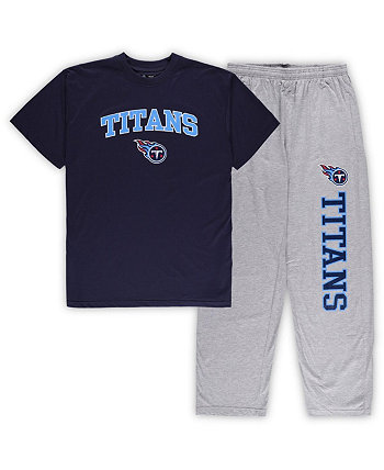 Мужской комплект для сна темно-синего, серо-хизерового цвета Tennessee Titans Big and Tall и пижамных штанов Concepts Sport
