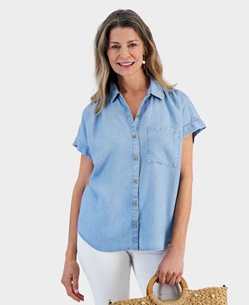 Petite Short-Sleeve Button-Up Top, Created for Macy's Style & Co