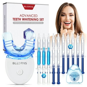 Teeth Whitening Kit with Blue Light, Professional Teeth Whitener with 12 Whitening Gel, 3 Soothing Gel, Mouth Tray, 15 Minutes Effective Home Tooth Whitening SINGES