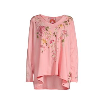Mei Floral Embroidered Long-Sleeve Blouse Johnny Was