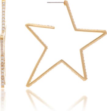 Серьги-кольца со звездами из 18-каратного желтого золота с паве CZ Rivka Friedman