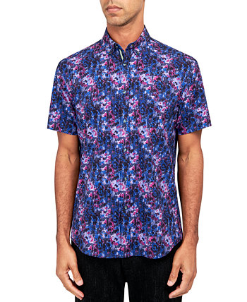 Мужская рубашка-стрейч с цветочным принтом обычного кроя без утюга Society of Threads