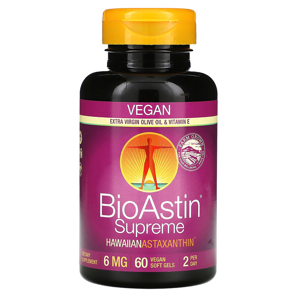 BioAstin Supreme, Гавайский Астаксантин - 6 мг - 60 веганских мягких капсул - Nutrex Hawaii Nutrex Hawaii