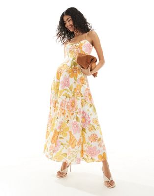 Ever New strappy midaxi dress in yellow and pink floral Ever New