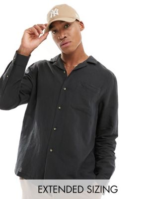 Черная льняная рубашка свободного кроя с накладным карманом ASOS DESIGN ASOS DESIGN