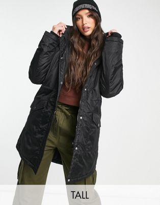 Pieces Tall padded parka coat in black Pieces Tall