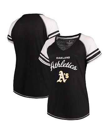 Женская футболка серого цвета Oakland Athletics с тремя цветными блоками и рукавами реглан больших размеров Soft As A Grape